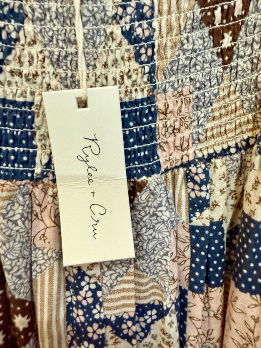 Rylee + Cru Cassidy Boho Patchwork Maxi Dress - Blue & Brown - Picture 5 of 5